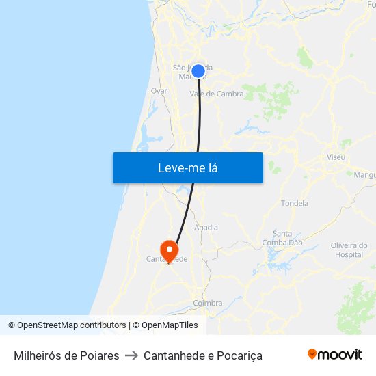 Milheirós de Poiares to Cantanhede e Pocariça map