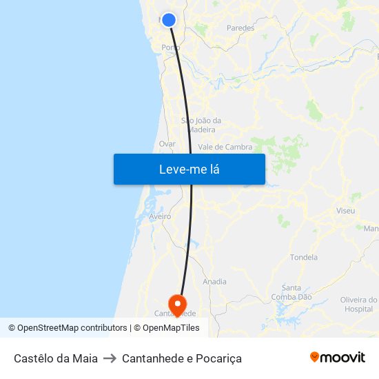 Castêlo da Maia to Cantanhede e Pocariça map
