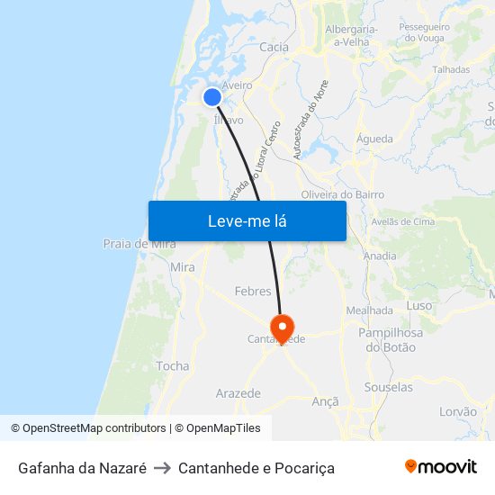 Gafanha da Nazaré to Cantanhede e Pocariça map