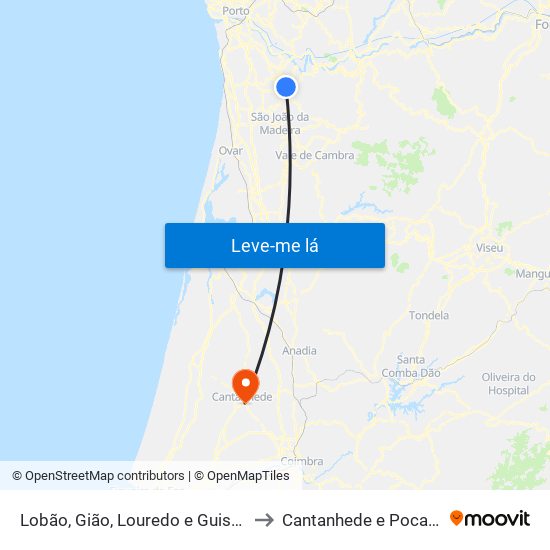 Lobão, Gião, Louredo e Guisande to Cantanhede e Pocariça map