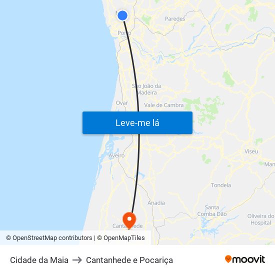 Cidade da Maia to Cantanhede e Pocariça map