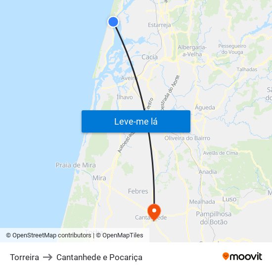 Torreira to Cantanhede e Pocariça map