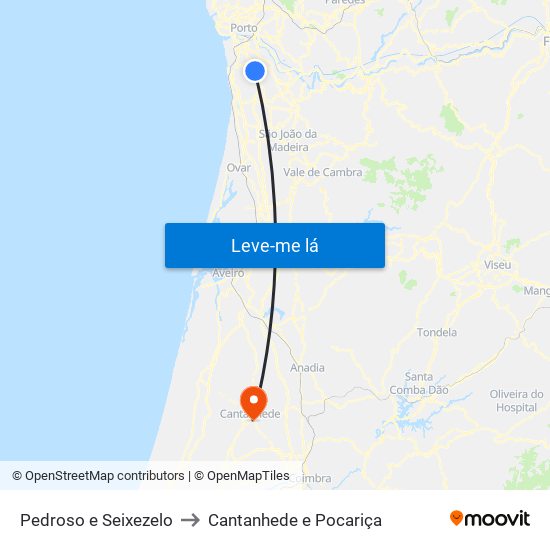 Pedroso e Seixezelo to Cantanhede e Pocariça map