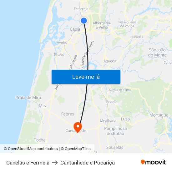 Canelas e Fermelã to Cantanhede e Pocariça map