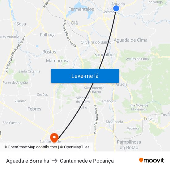 Águeda e Borralha to Cantanhede e Pocariça map