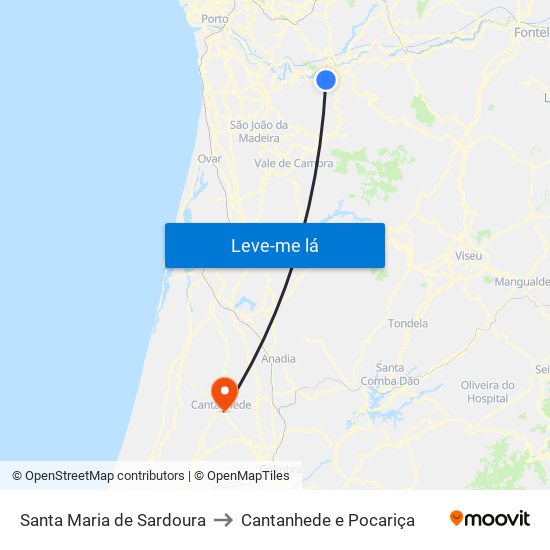 Santa Maria de Sardoura to Cantanhede e Pocariça map