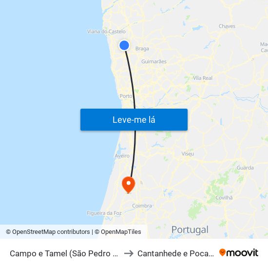 Campo e Tamel (São Pedro Fins) to Cantanhede e Pocariça map