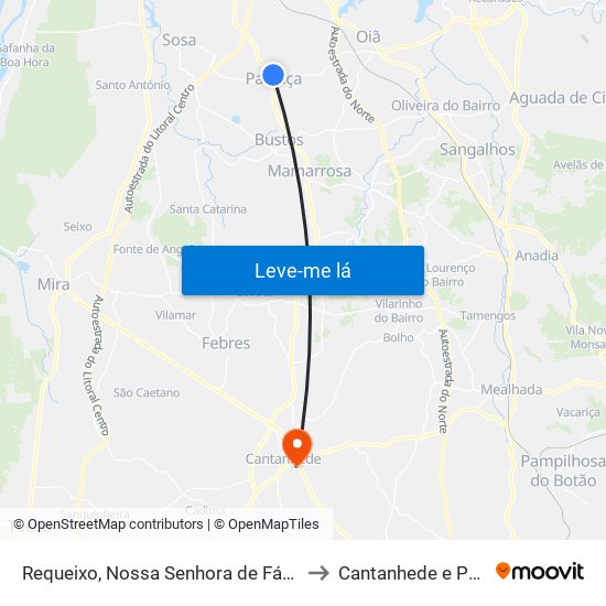 Requeixo, Nossa Senhora de Fátima e Nariz to Cantanhede e Pocariça map