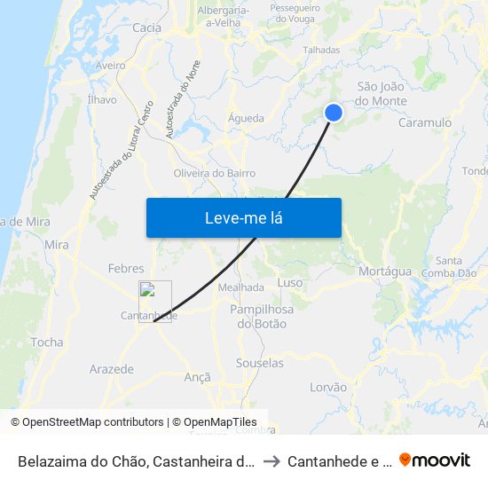 Belazaima do Chão, Castanheira do Vouga e Agadão to Cantanhede e Pocariça map