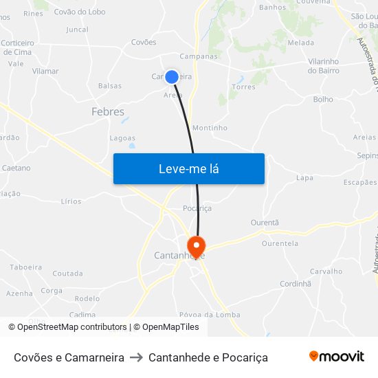 Covões e Camarneira to Cantanhede e Pocariça map