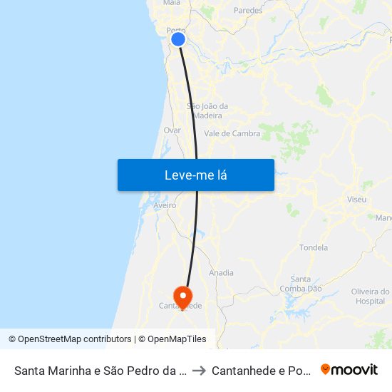 Santa Marinha e São Pedro da Afurada to Cantanhede e Pocariça map