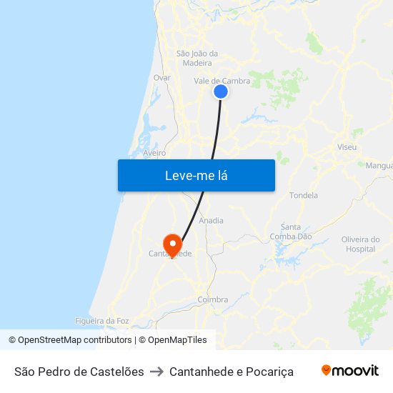 São Pedro de Castelões to Cantanhede e Pocariça map