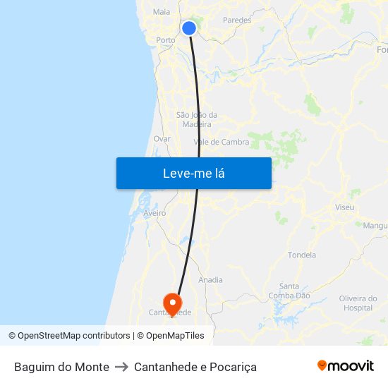 Baguim do Monte to Cantanhede e Pocariça map