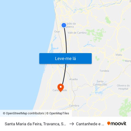 Santa Maria da Feira, Travanca, Sanfins e Espargo to Cantanhede e Pocariça map