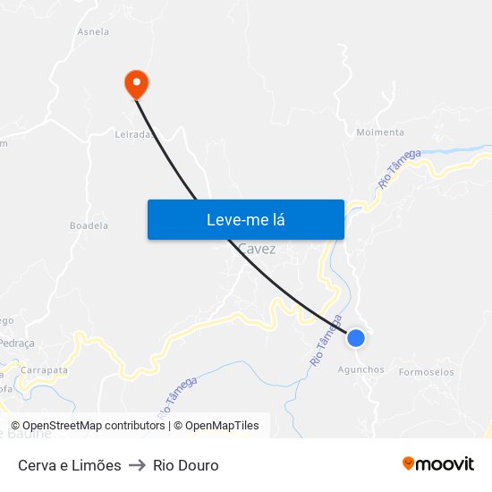 Cerva e Limões to Rio Douro map