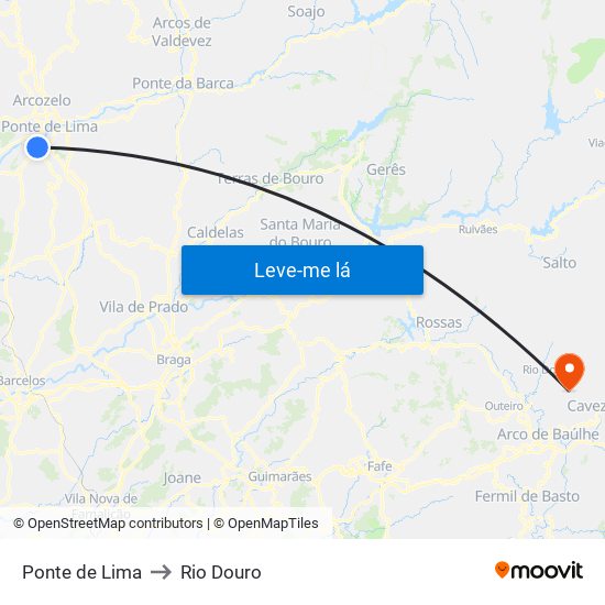 Ponte de Lima to Rio Douro map