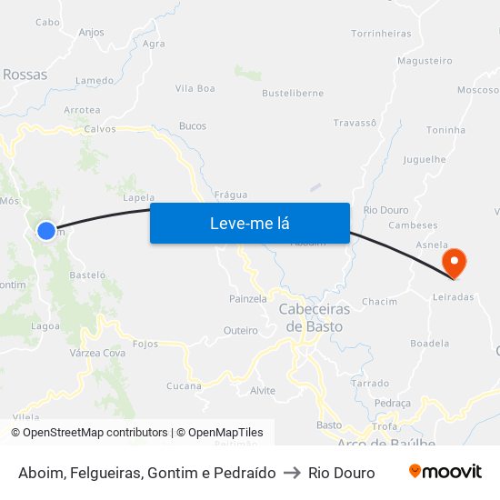 Aboim, Felgueiras, Gontim e Pedraído to Rio Douro map