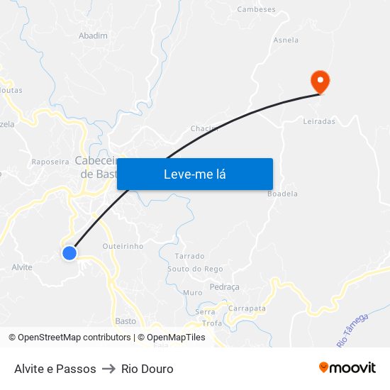 Alvite e Passos to Rio Douro map