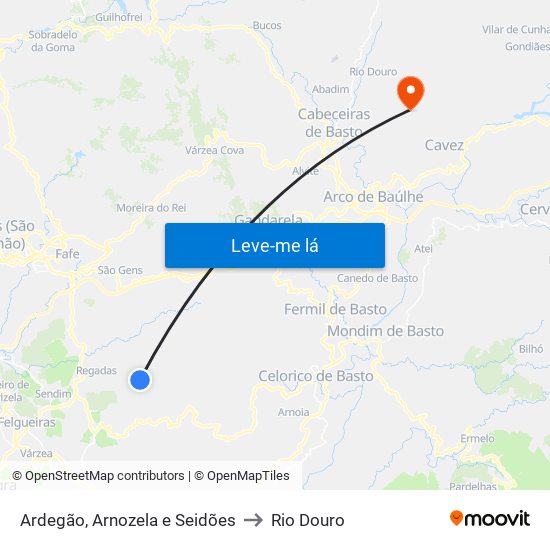 Ardegão, Arnozela e Seidões to Rio Douro map