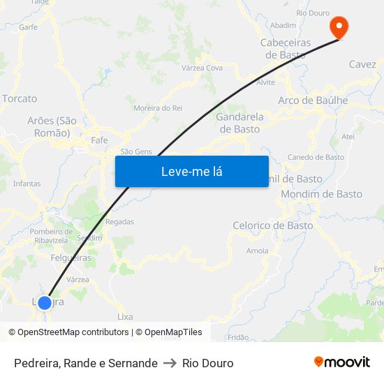 Pedreira, Rande e Sernande to Rio Douro map