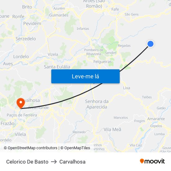 Celorico De Basto to Carvalhosa map