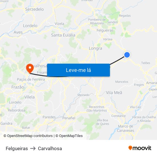 Felgueiras to Carvalhosa map