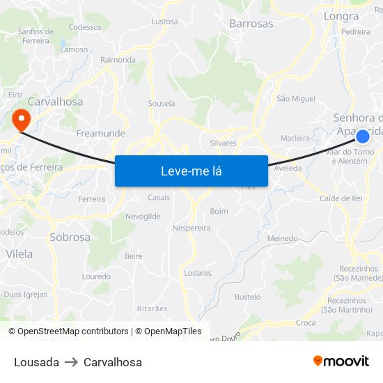 Lousada to Carvalhosa map