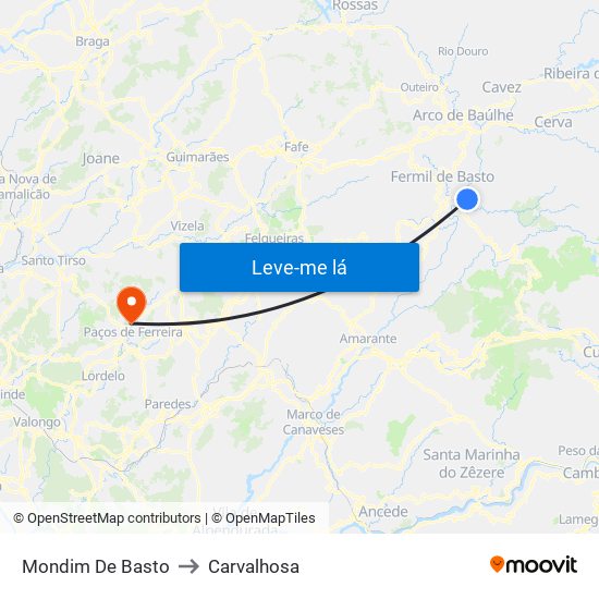 Mondim De Basto to Carvalhosa map