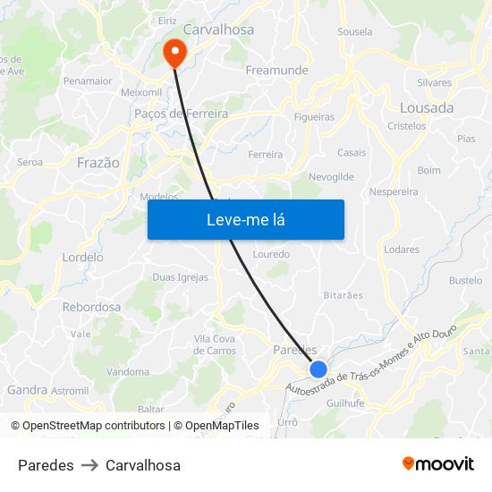 Paredes to Carvalhosa map