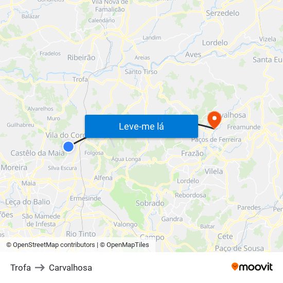 Trofa to Carvalhosa map