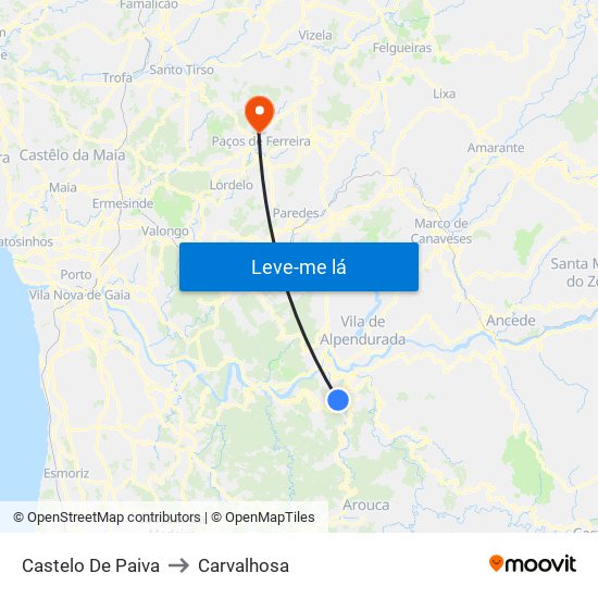 Castelo De Paiva to Carvalhosa map