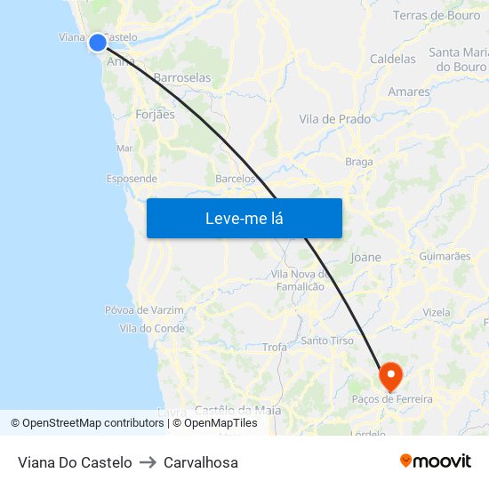 Viana Do Castelo to Carvalhosa map