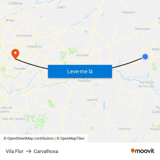 Vila Flor to Carvalhosa map