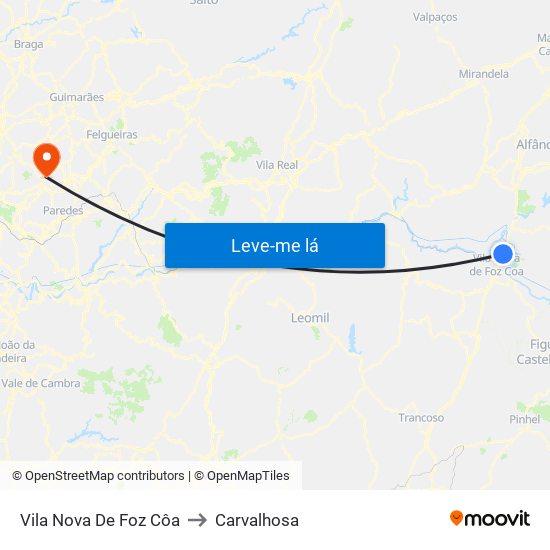 Vila Nova De Foz Côa to Carvalhosa map