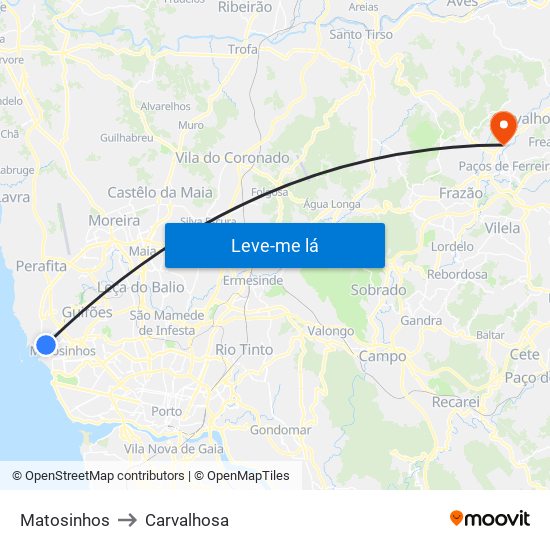 Matosinhos to Carvalhosa map