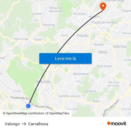 Valongo to Carvalhosa map