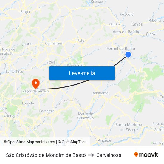 São Cristóvão de Mondim de Basto to Carvalhosa map