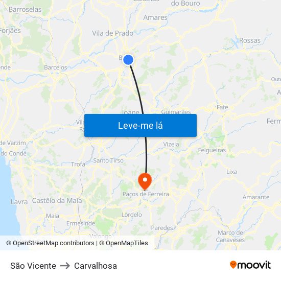São Vicente to Carvalhosa map