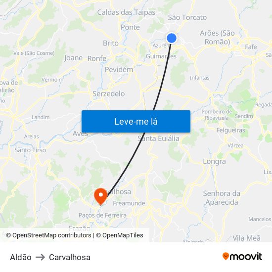 Aldão to Carvalhosa map