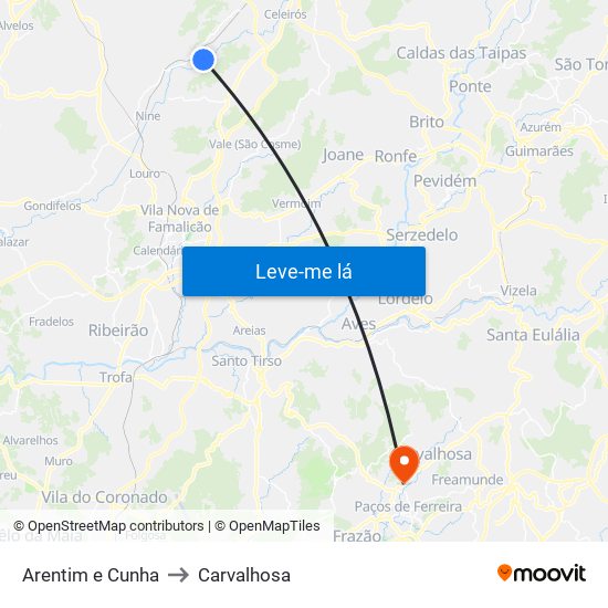 Arentim e Cunha to Carvalhosa map