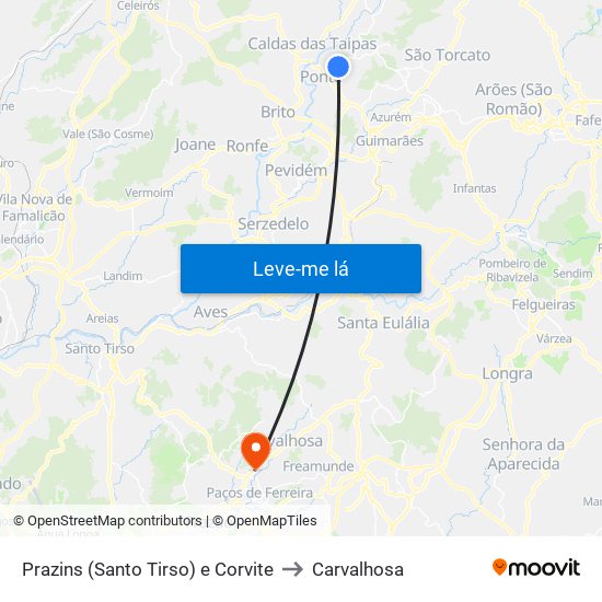 Prazins (Santo Tirso) e Corvite to Carvalhosa map