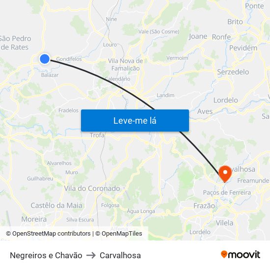 Negreiros e Chavão to Carvalhosa map