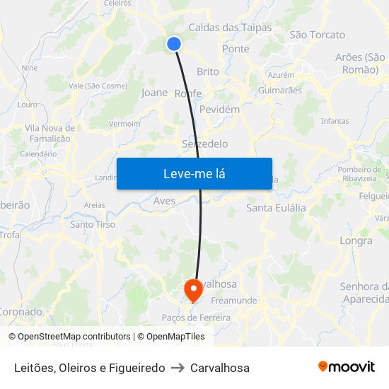 Leitões, Oleiros e Figueiredo to Carvalhosa map