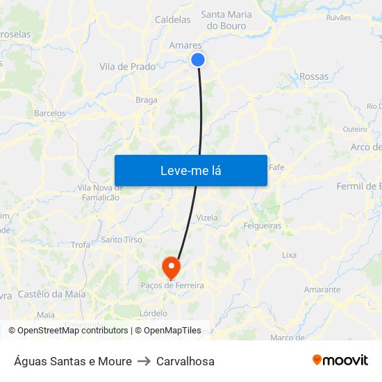 Águas Santas e Moure to Carvalhosa map