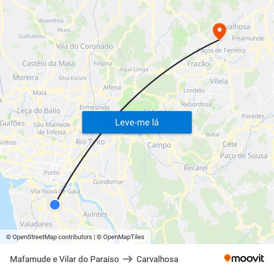 Mafamude e Vilar do Paraíso to Carvalhosa map