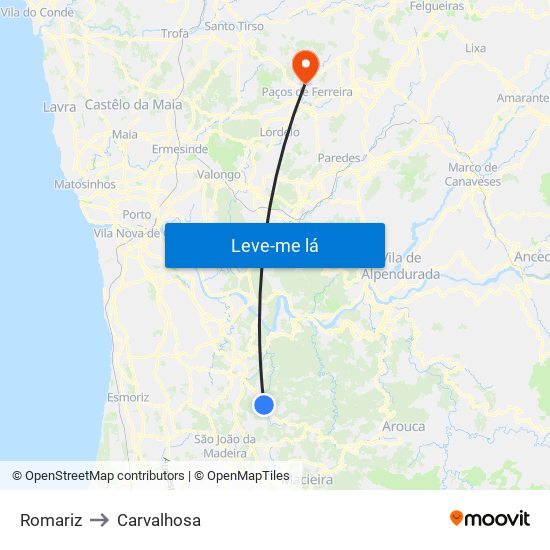 Romariz to Carvalhosa map