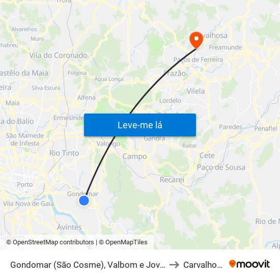 Gondomar (São Cosme), Valbom e Jovim to Carvalhosa map