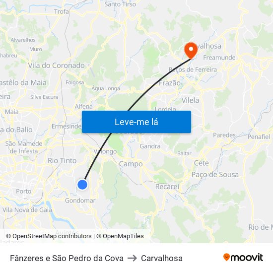 Fânzeres e São Pedro da Cova to Carvalhosa map