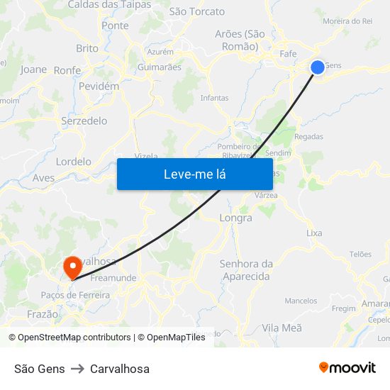 São Gens to Carvalhosa map