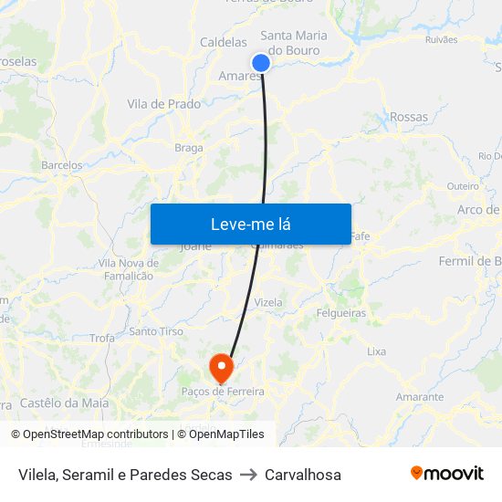 Vilela, Seramil e Paredes Secas to Carvalhosa map
